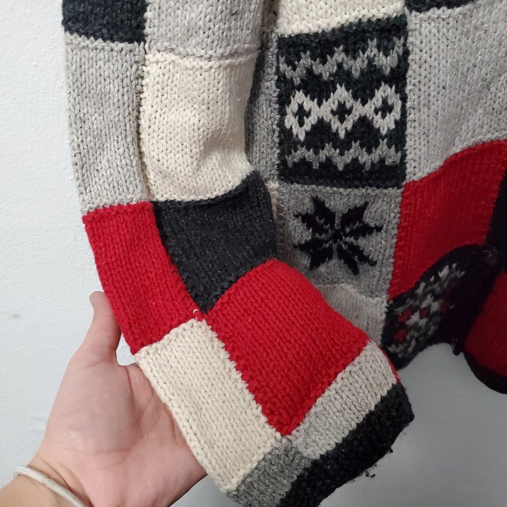 Thyme Patchwork Button Up Wool Snowflake Holiday … - image 4